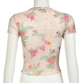 Missy Floral Print Mesh Selvedge Crop Top 12454 - SWEETKAMA