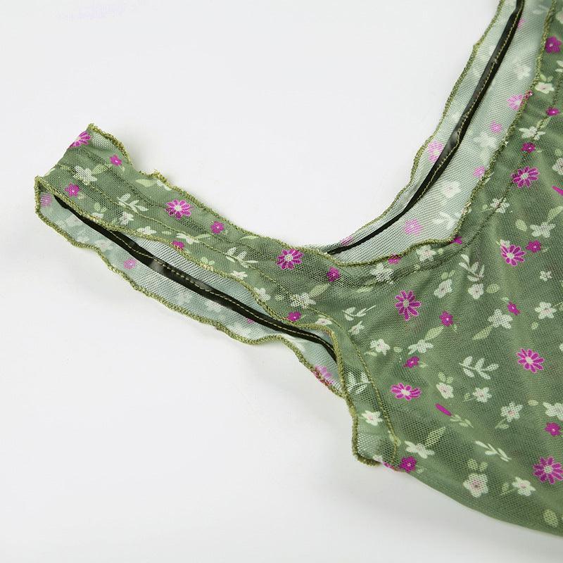 Missy Floral Print Mesh Selvedge Tank Top 15174 - SWEETKAMA