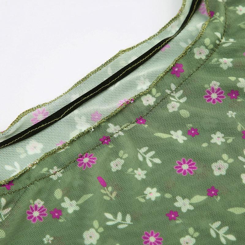 Missy Floral Print Mesh Selvedge Tank Top 15174 - SWEETKAMA