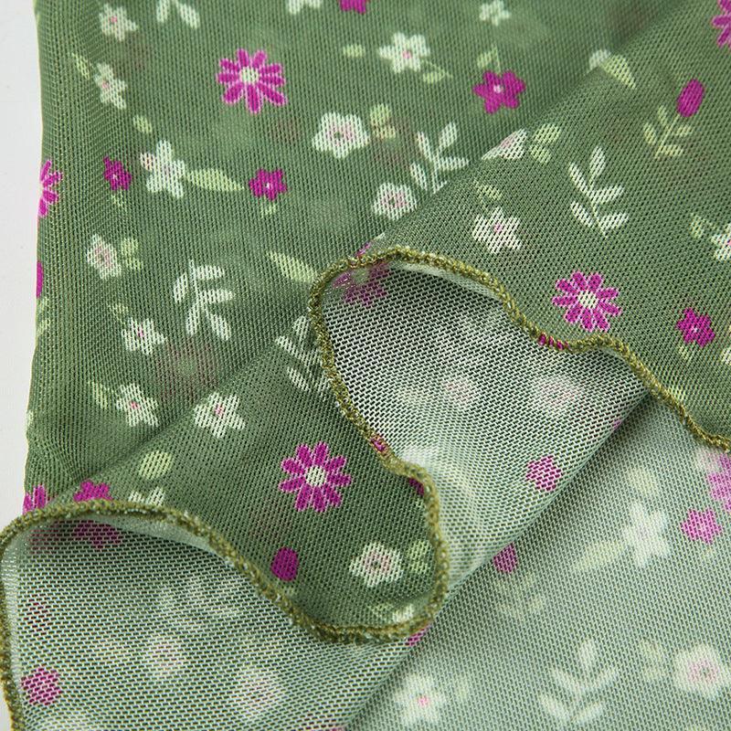 Missy Floral Print Mesh Selvedge Tank Top 15174 - SWEETKAMA