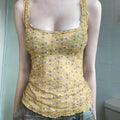 Missy Floral Print Mesh Selvedge Tank Top 15174 - SWEETKAMA