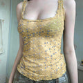 Missy Floral Print Mesh Selvedge Tank Top 15174 - SWEETKAMA