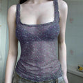 Missy Floral Print Mesh Selvedge Tank Top 15174 - SWEETKAMA