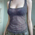 Missy Floral Print Mesh Selvedge Tank Top 15174 - SWEETKAMA