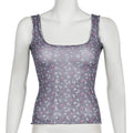 Missy Floral Print Mesh Selvedge Tank Top 15174 - SWEETKAMA