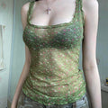 Missy Floral Print Mesh Selvedge Tank Top 15174 - SWEETKAMA