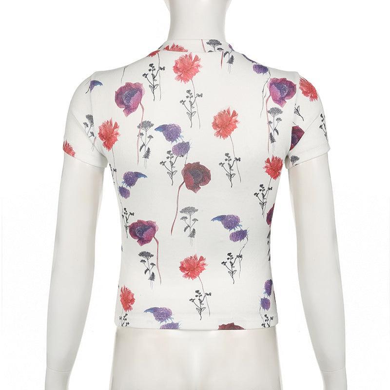 Missy Rose Print See Sheer Turtleneck T-Shirt 16030 - SWEETKAMA