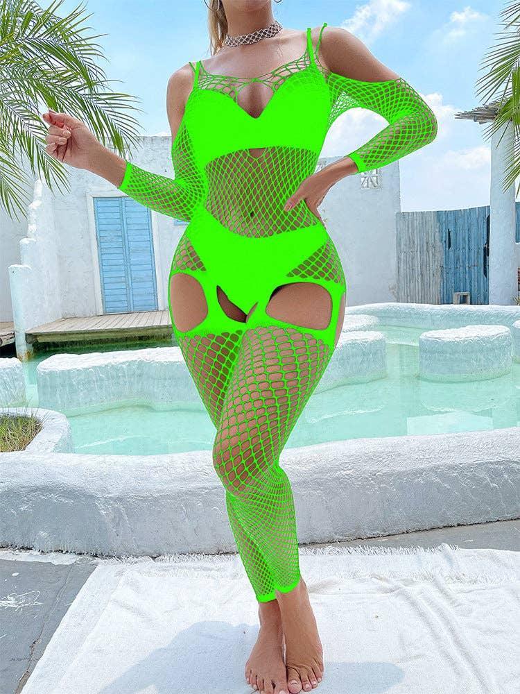 Off Sleeves Crisscross Sexy Mesh Bodystocking W586 - SWEETKAMA