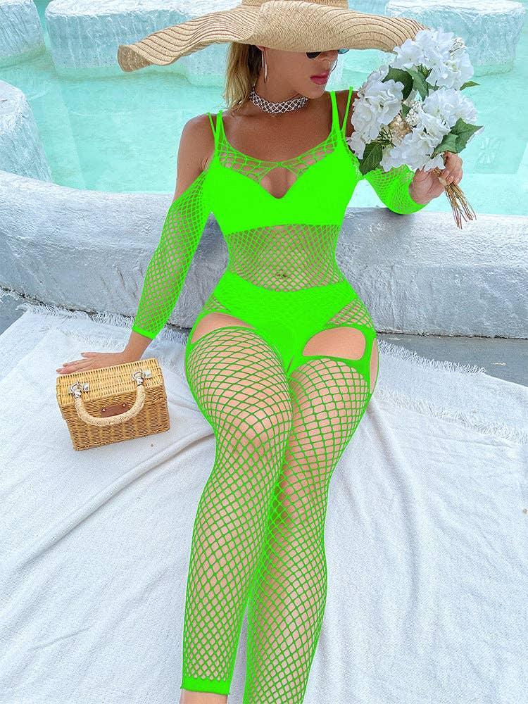 Off Sleeves Crisscross Sexy Mesh Bodystocking W586 - SWEETKAMA