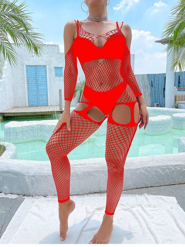 Off Sleeves Crisscross Sexy Mesh Bodystocking W586 - SWEETKAMA
