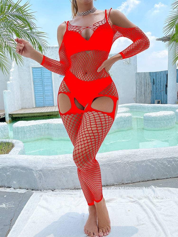 Off Sleeves Crisscross Sexy Mesh Bodystocking W586 - SWEETKAMA