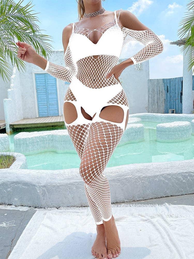 Off Sleeves Crisscross Sexy Mesh Bodystocking W586 - SWEETKAMA