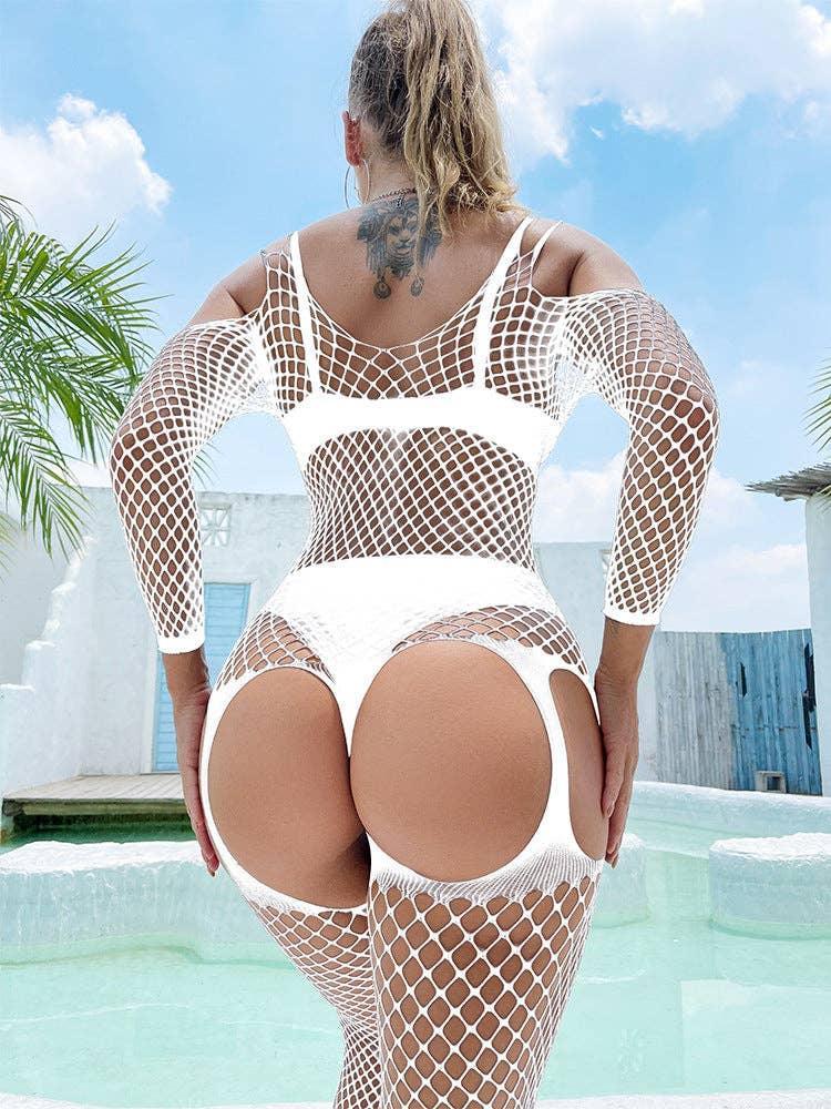 Off Sleeves Crisscross Sexy Mesh Bodystocking W586 - SWEETKAMA