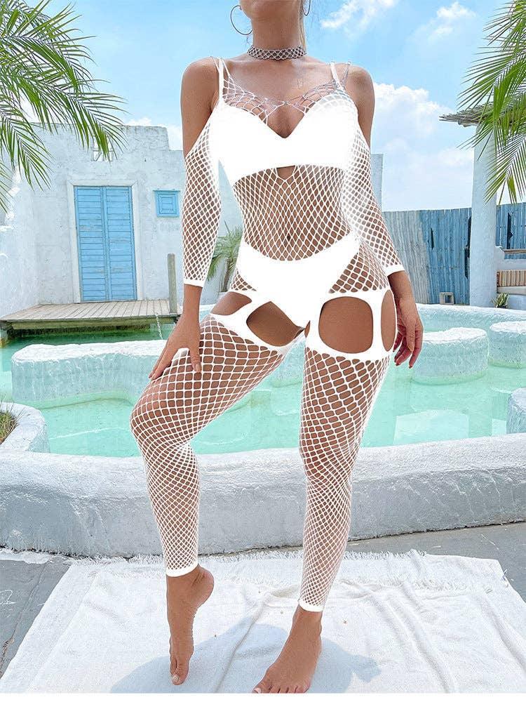Off Sleeves Crisscross Sexy Mesh Bodystocking W586 - SWEETKAMA
