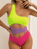 One Shoulder Color Block One Piece Swimwear C3168 - SWEETKAMA