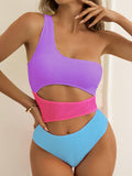 One Shoulder Color Block One Piece Swimwear C3168 - SWEETKAMA