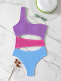 One Shoulder Color Block One Piece Swimwear C3168 - SWEETKAMA