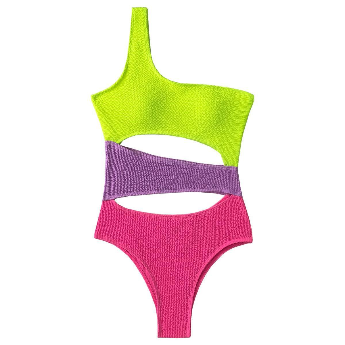 One Shoulder Color Block One Piece Swimwear C3168 - SWEETKAMA