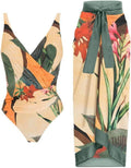 Open Back Wrap Front One Piece Swimsuit with Cover Up Y107 - SWEETKAMA