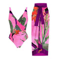 Open Back Wrap Front One Piece Swimsuit with Cover Up Y107 - SWEETKAMA