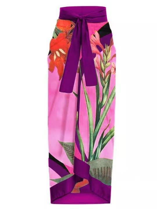 Open Back Wrap Front One Piece Swimsuit with Cover Up Y107 - SWEETKAMA