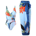 Open Back Wrap Front One Piece Swimsuit with Cover Up Y107 - SWEETKAMA