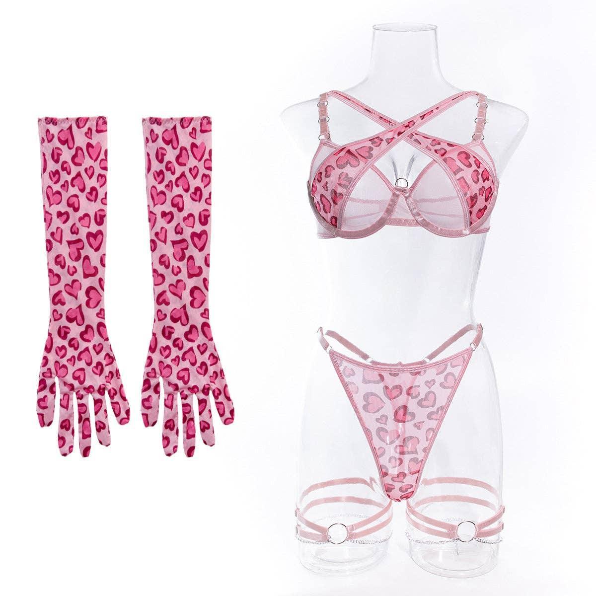 Pink Leopard Print Lingerie Set R1027A - SWEETKAMA