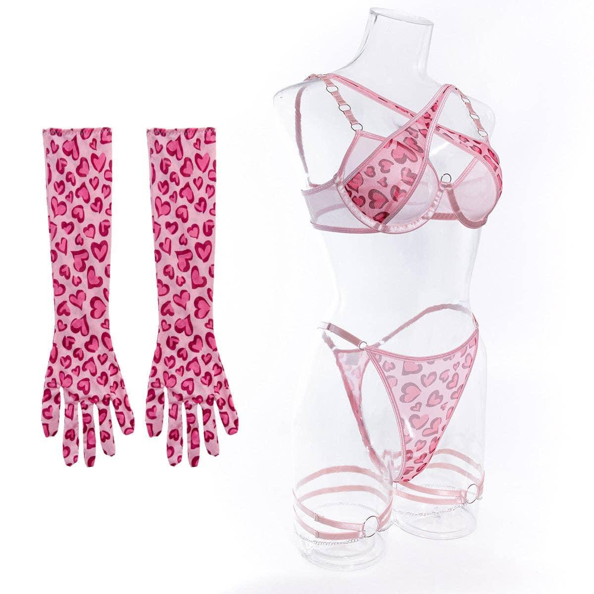 Pink Leopard Print Lingerie Set R1027A - SWEETKAMA