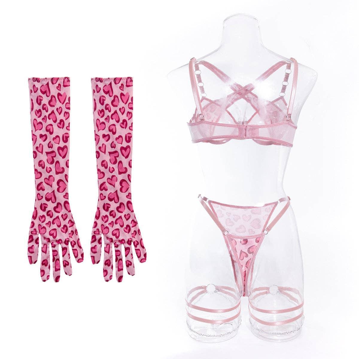 Pink Leopard Print Lingerie Set R1027A - SWEETKAMA