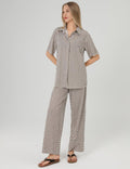 Plaid Lapel Shirt Loose Long Pants Set 2SYCK1650B - SWEETKAMA