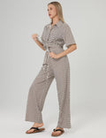 Plaid Lapel Shirt Loose Long Pants Set 2SYCK1650B - SWEETKAMA