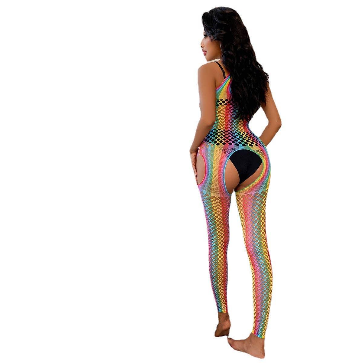 Rainbow Color Fishnet See Through Bodystocking WY-2110107 - SWEETKAMA