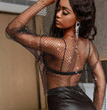 Rhinestone Embellished Fishnet Top CCMA235171 - SWEETKAMA