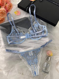 Rose Embroidery Lace Perspective Lingerie Set HF-4174 - SWEETKAMA