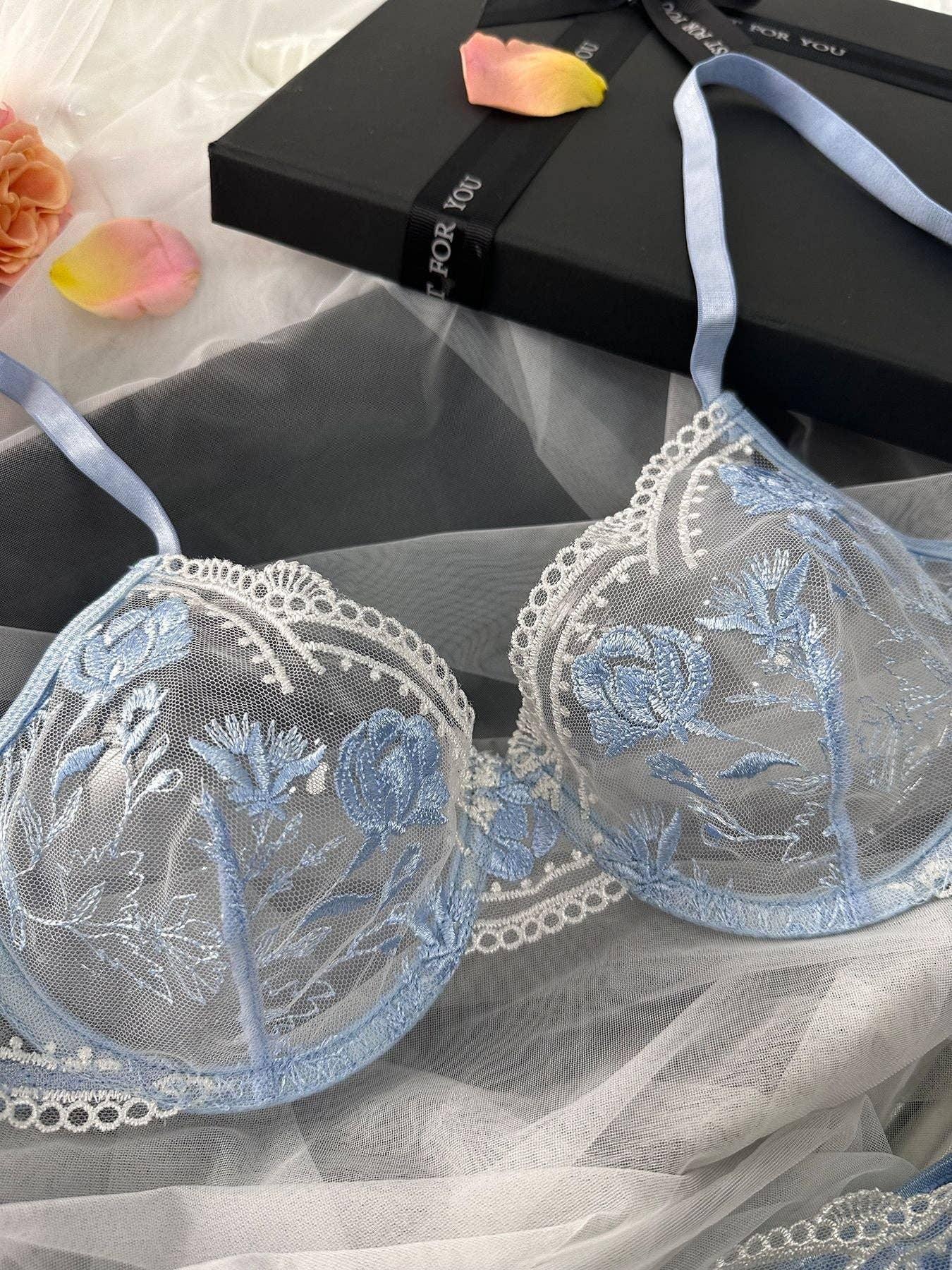 Rose Embroidery Lace Perspective Lingerie Set HF-4174 - SWEETKAMA