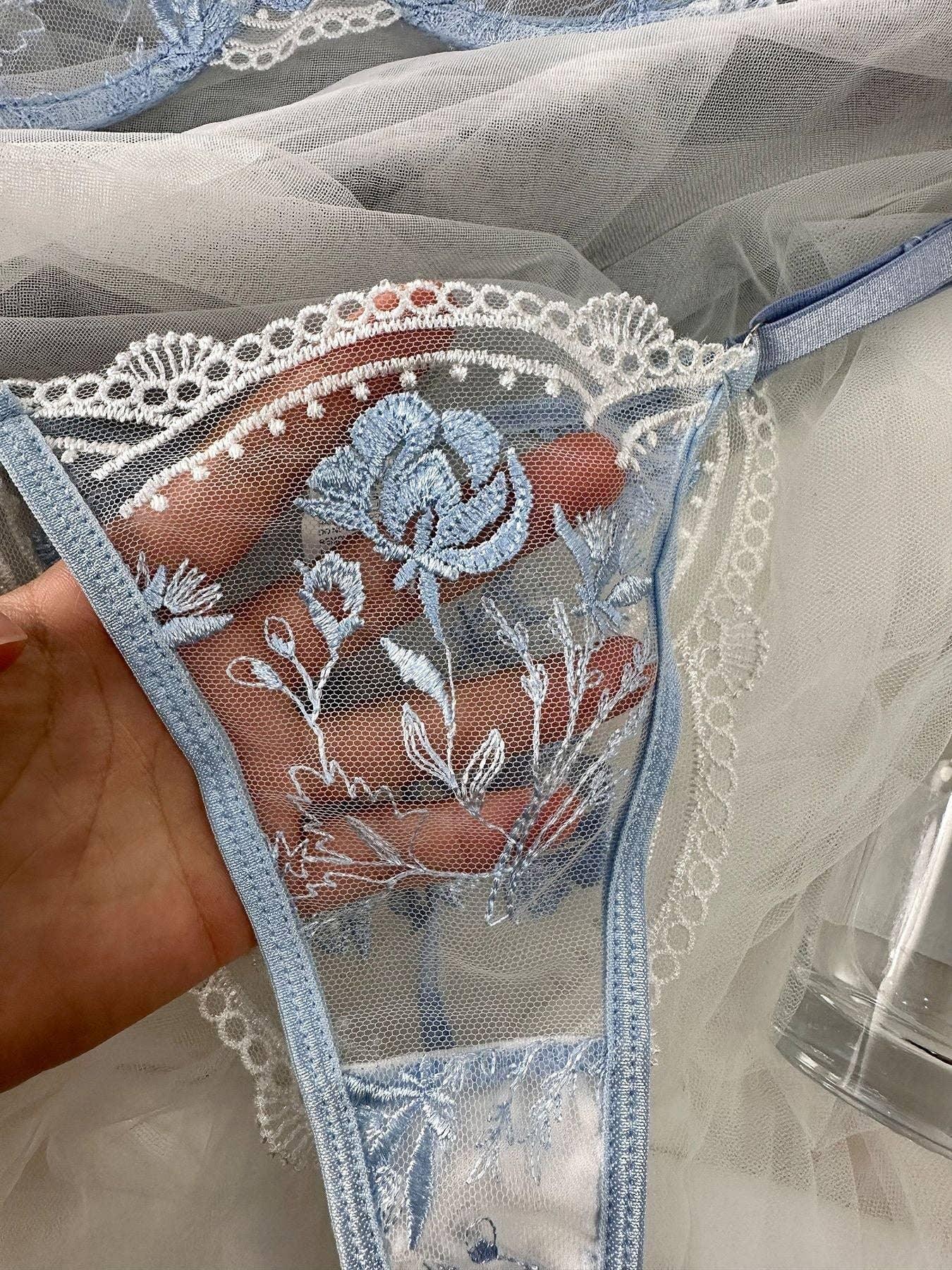 Rose Embroidery Lace Perspective Lingerie Set HF-4174 - SWEETKAMA