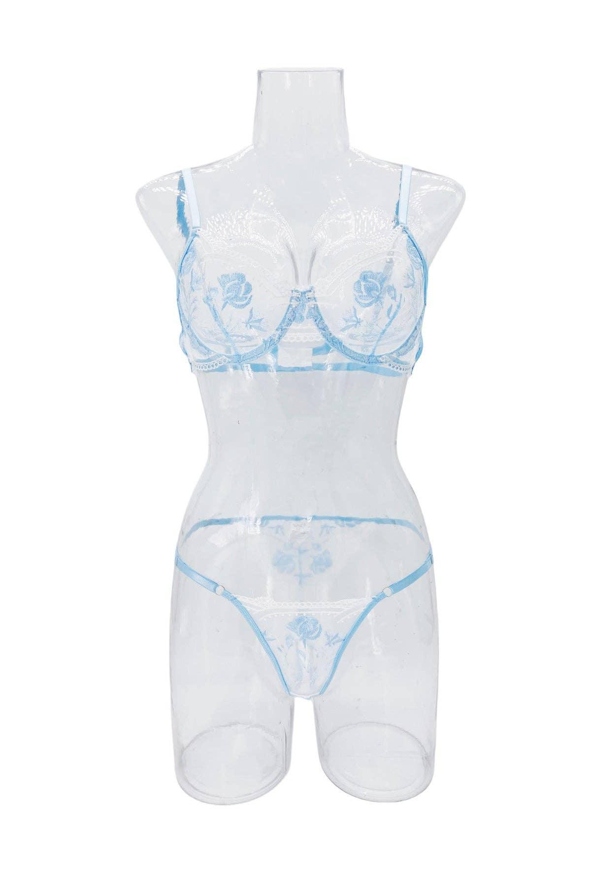 Rose Embroidery Lace Perspective Lingerie Set HF-4174 - SWEETKAMA
