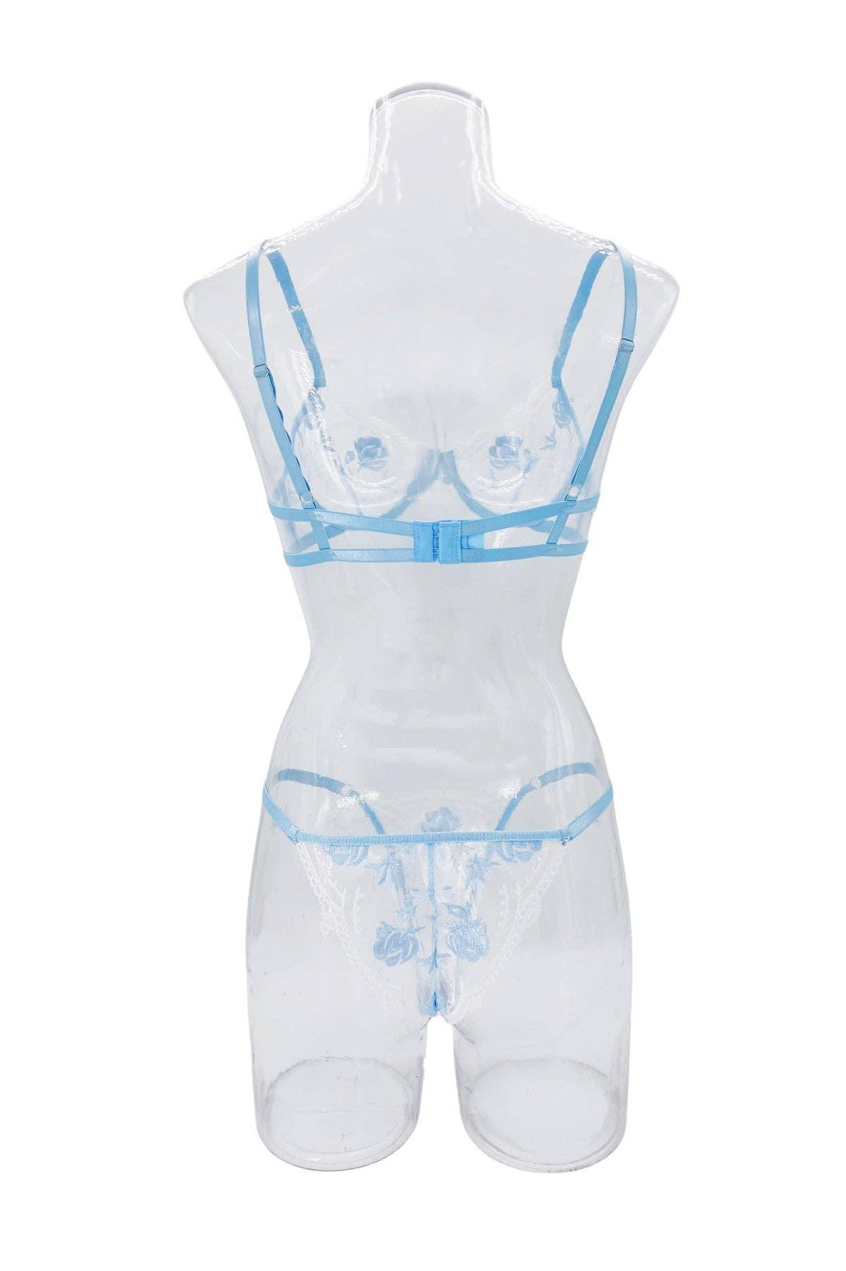 Rose Embroidery Lace Perspective Lingerie Set HF-4174 - SWEETKAMA