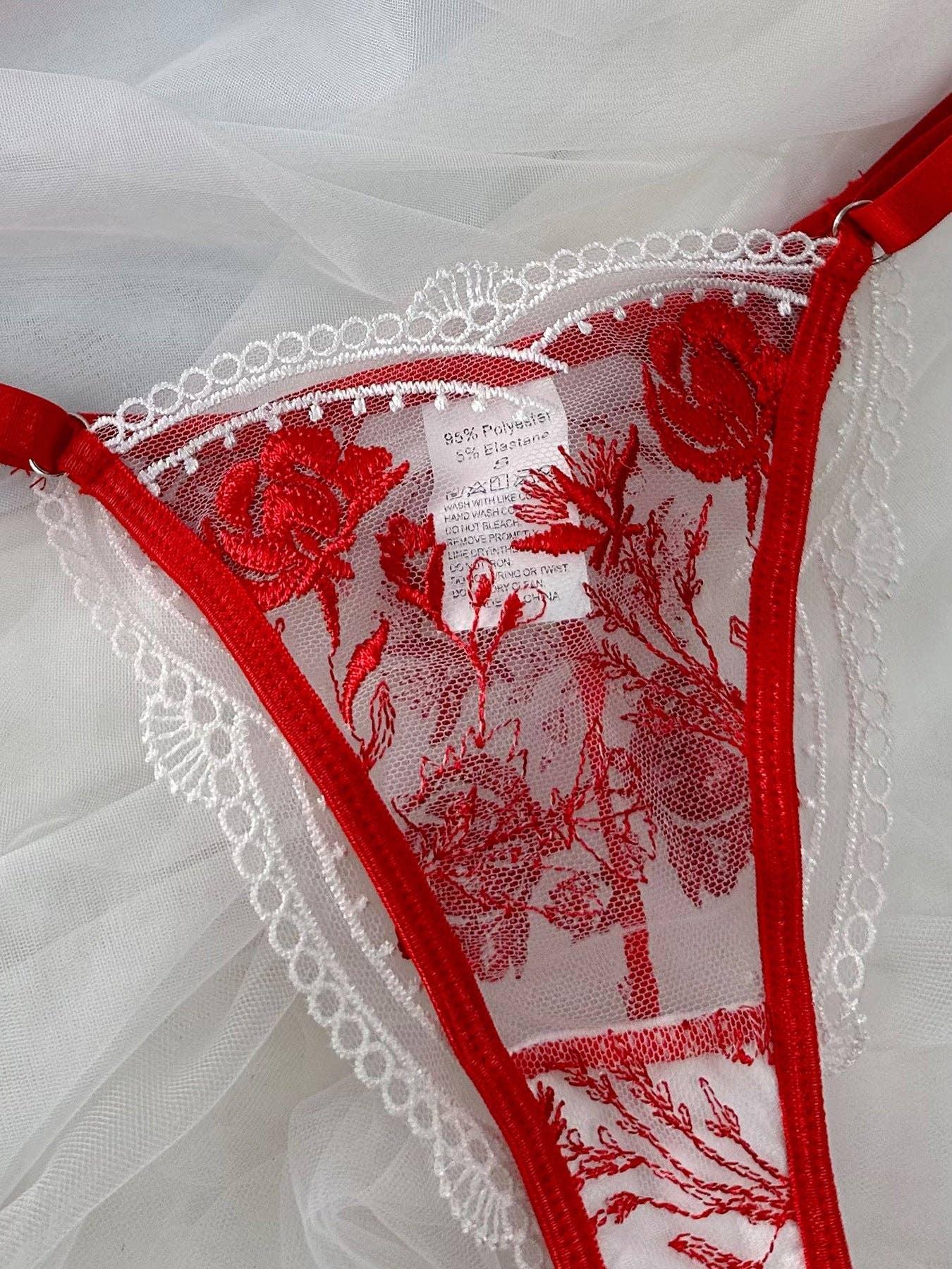 Rose Embroidery Lace Perspective Lingerie Set HF-4174 - SWEETKAMA
