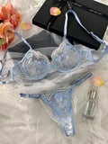 Rose Embroidery Lace Perspective Lingerie Set HF-4174 - SWEETKAMA