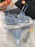 Rose Embroidery Lace Perspective Lingerie Set HF-4174 - SWEETKAMA