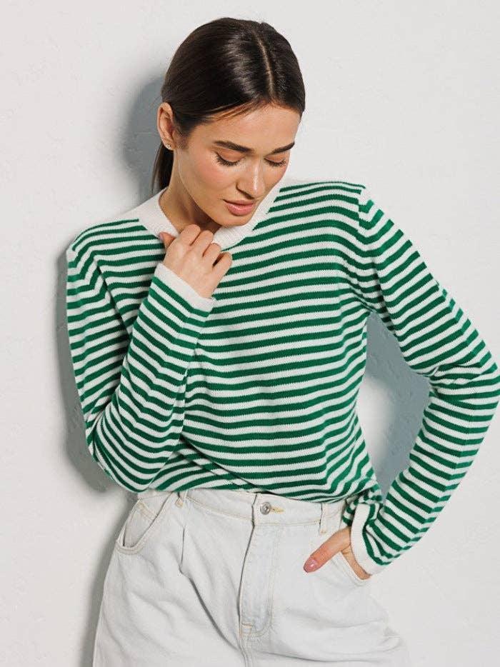 Round Neck Stripe Long Sleeves Sweater MY0033 - SWEETKAMA
