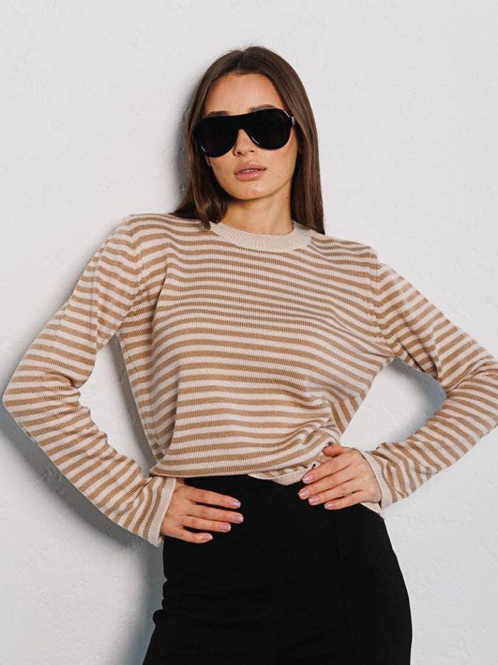 Round Neck Stripe Long Sleeves Sweater MY0033 - SWEETKAMA