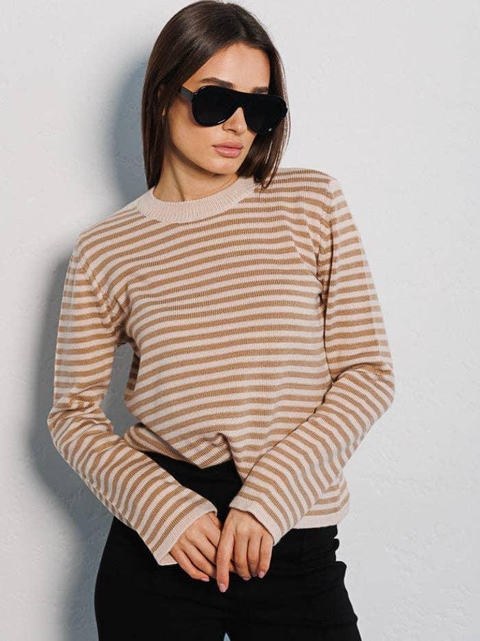 Round Neck Stripe Long Sleeves Sweater MY0033 - SWEETKAMA