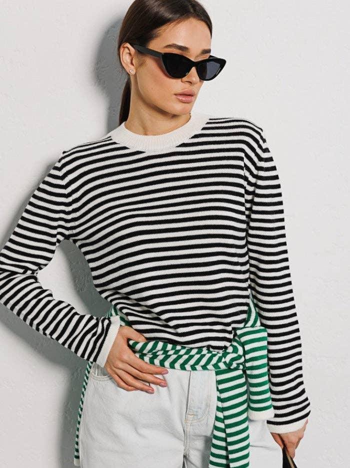 Round Neck Stripe Long Sleeves Sweater MY0033 - SWEETKAMA