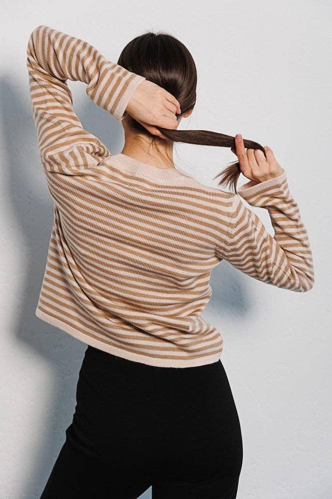 Round Neck Stripe Long Sleeves Sweater MY0033 - SWEETKAMA