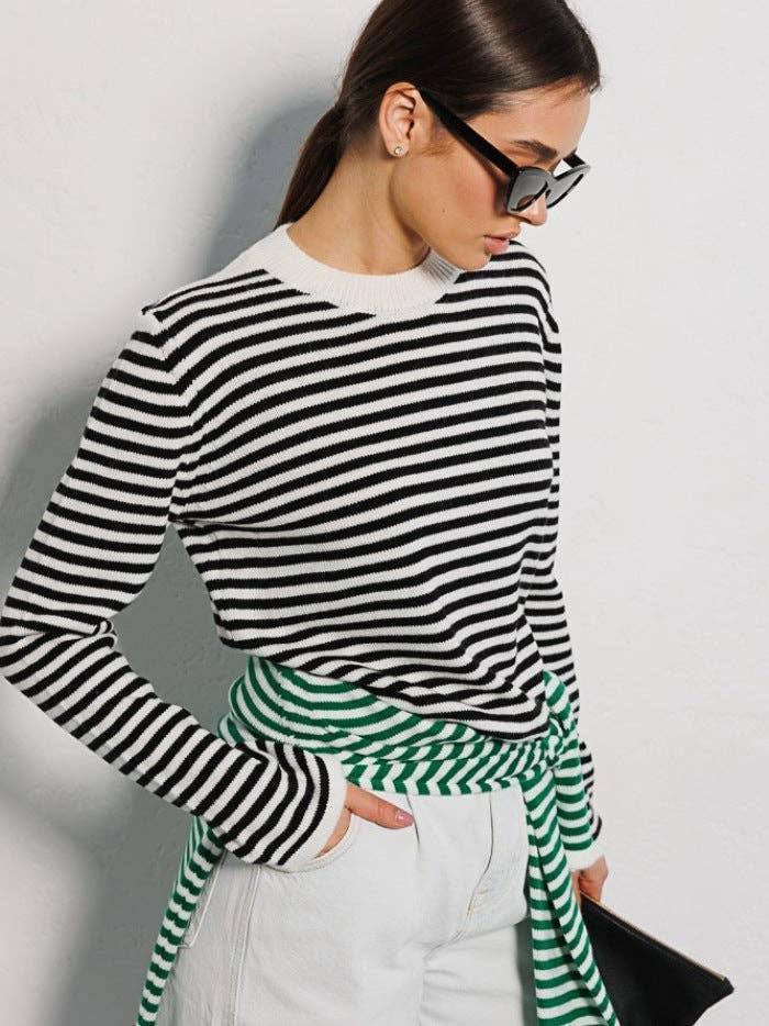 Round Neck Stripe Long Sleeves Sweater MY0033 - SWEETKAMA