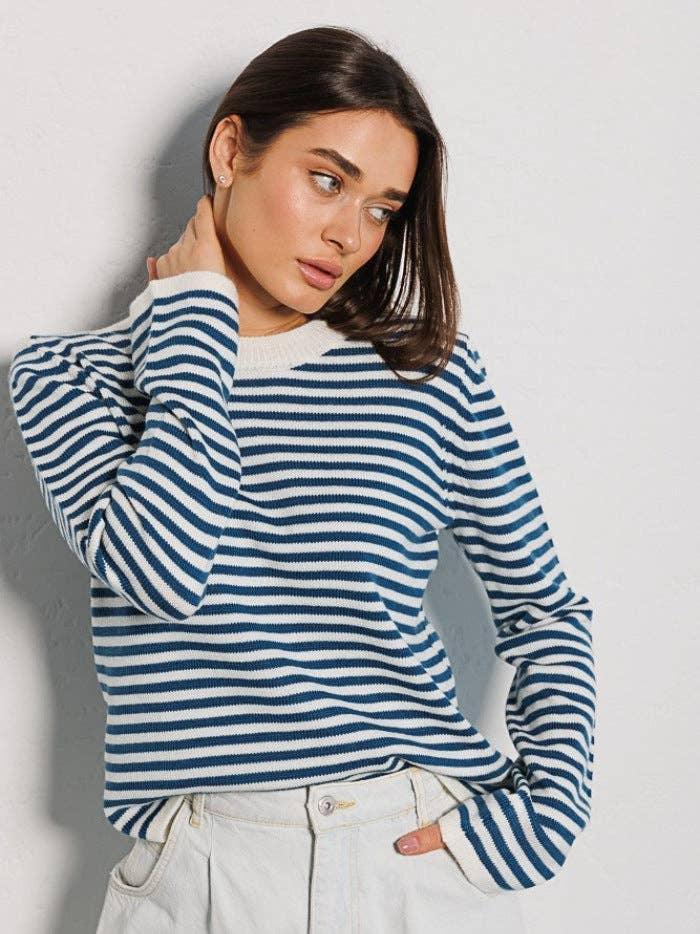Round Neck Stripe Long Sleeves Sweater MY0033 - SWEETKAMA