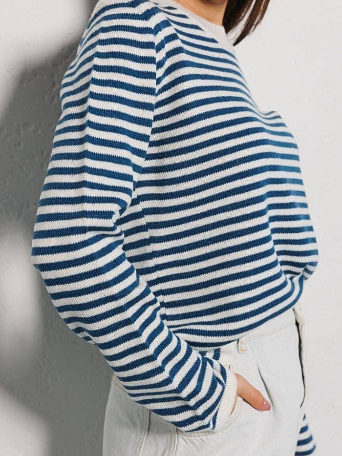 Round Neck Stripe Long Sleeves Sweater MY0033 - SWEETKAMA
