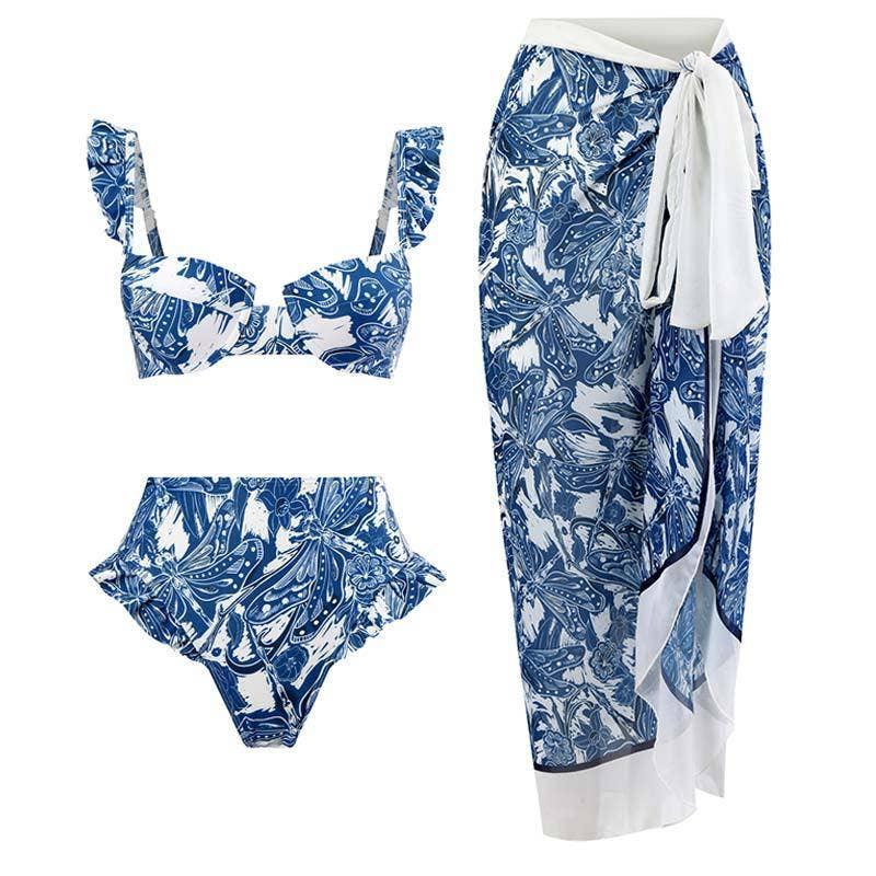 Ruffle Shoulder and Bottom 2PCS Bikini Set with Wrap Y61 - SWEETKAMA